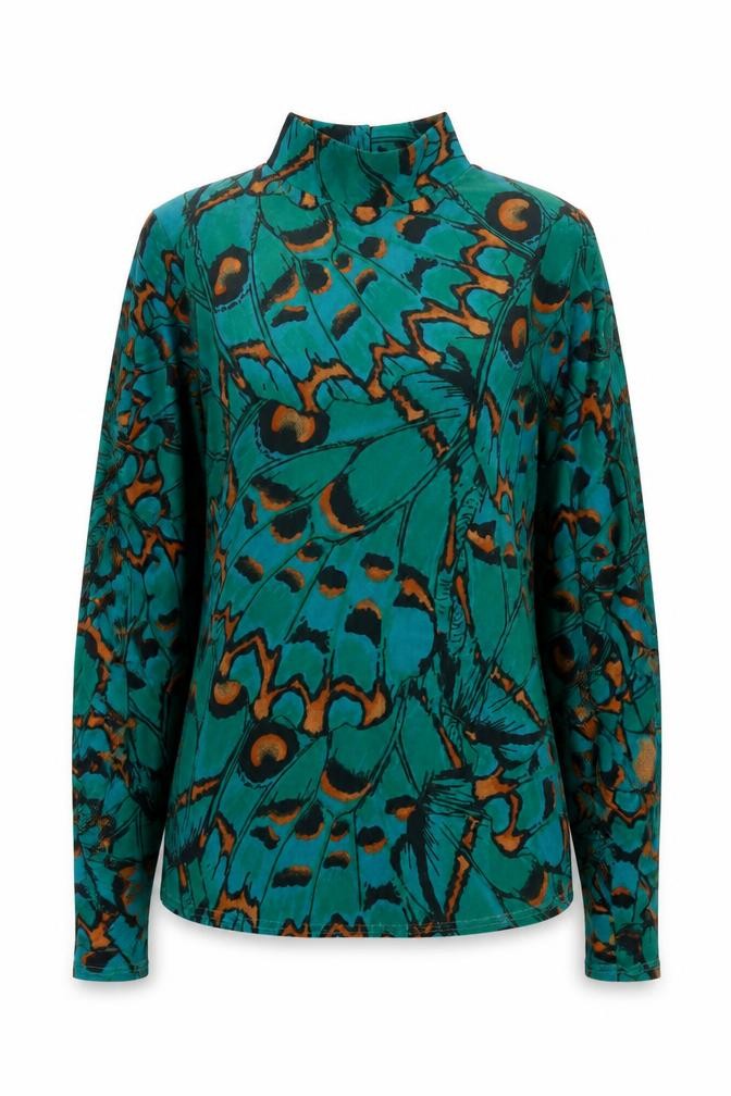 Gallery Women’s Green Butterfly Print Tunic Blouse Size S