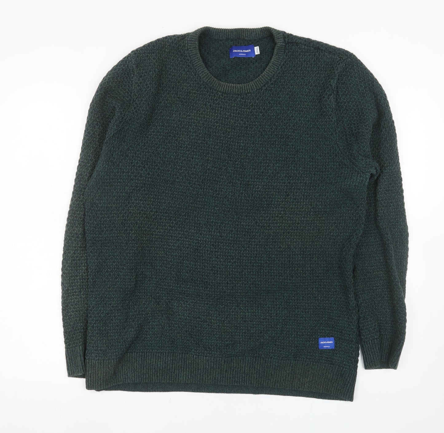 Jack & Jones Men's Green XL Cotton Chunky Knit Crew Neck Jumper