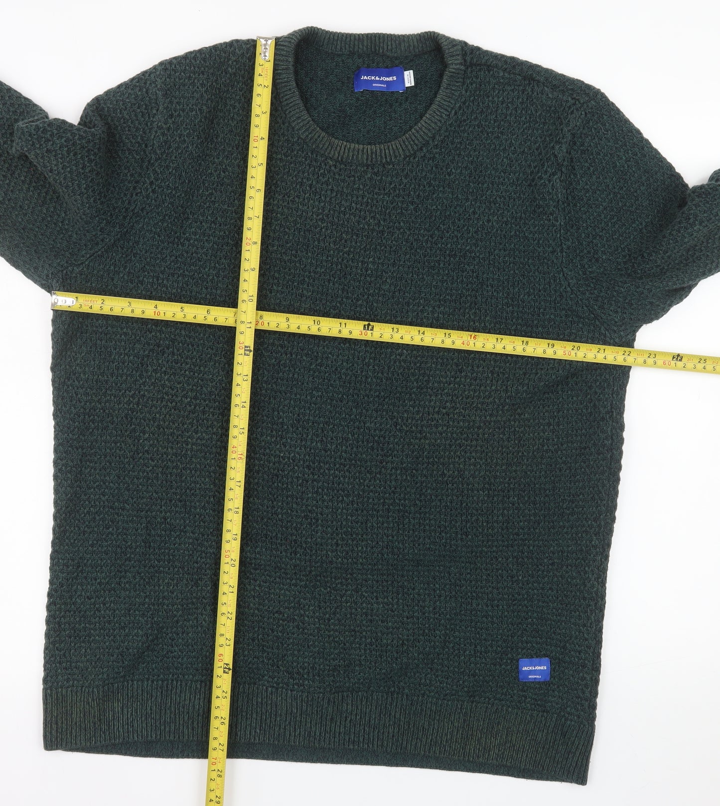 Jack & Jones Men's Green XL Cotton Chunky Knit Crew Neck Jumper