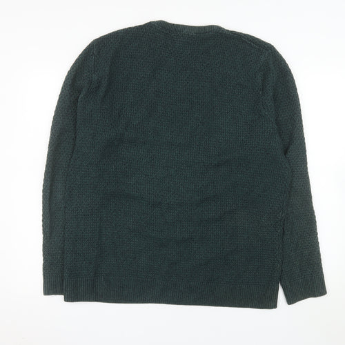 Jack & Jones Men's Green XL Cotton Chunky Knit Crew Neck Jumper