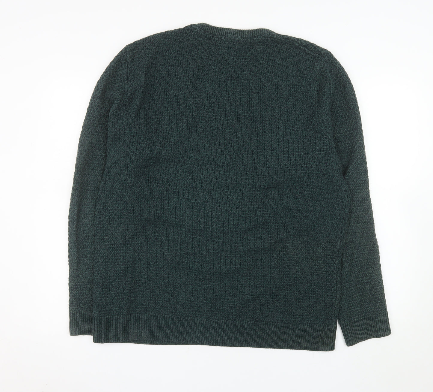 Jack & Jones Men's Green XL Cotton Chunky Knit Crew Neck Jumper