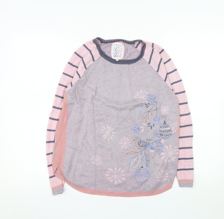Mantaray Womens Purple Pink Striped Jumper Size 10 Embroidered Bird Design