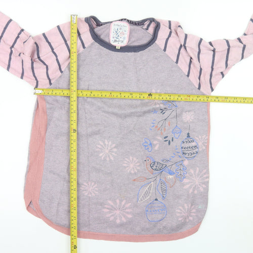 Mantaray Womens Purple Pink Striped Jumper Size 10 Embroidered Bird Design