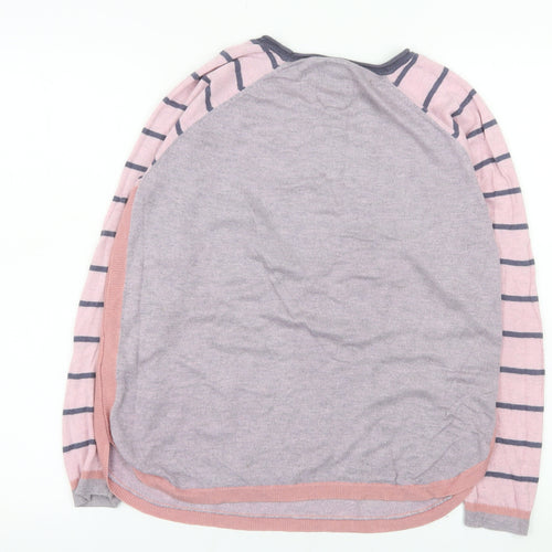 Mantaray Womens Purple Pink Striped Jumper Size 10 Embroidered Bird Design