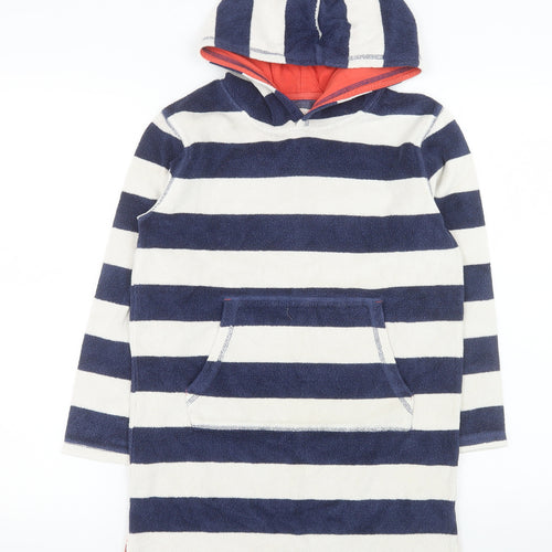 Mini Boden Boys Blue Striped Hooded Pullover Terry Hoodie 9-10 Years