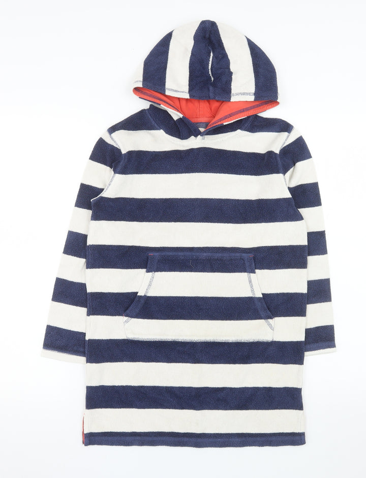 Mini Boden Boys Blue Striped Hooded Pullover Terry Hoodie 9-10 Years