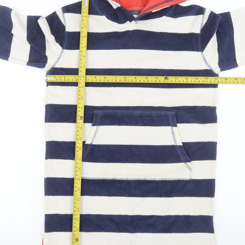 Mini Boden Boys Blue Striped Hooded Pullover Terry Hoodie 9-10 Years