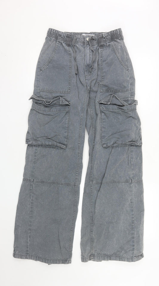 Denim Co Women’s Grey Cargo Wide Leg Trousers S Relaxed Cotton