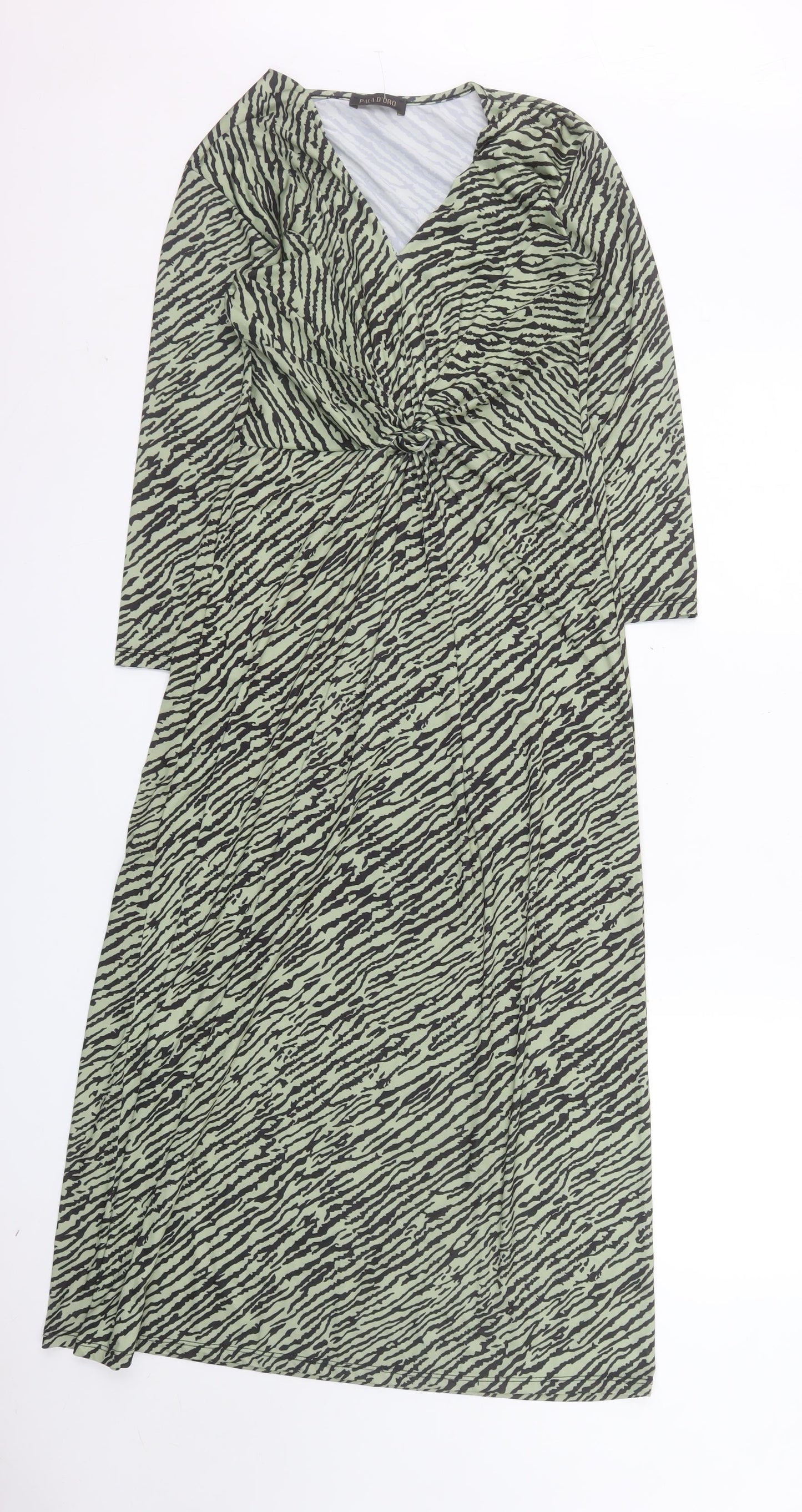 Pala D'Oro Women's Green Animal Print Midi Wrap Dress S