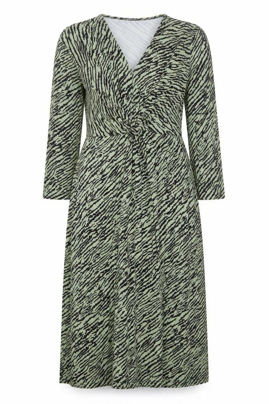 Front view of Pala D'Oro Women's Green Animal Print Midi Wrap Dress S
