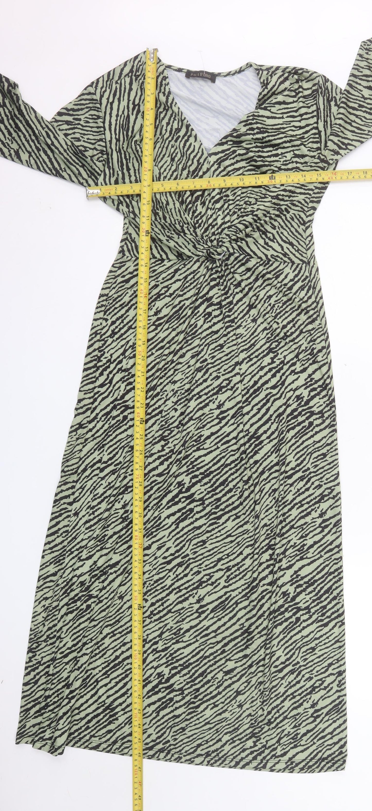Pala D'Oro Women's Green Animal Print Midi Wrap Dress S