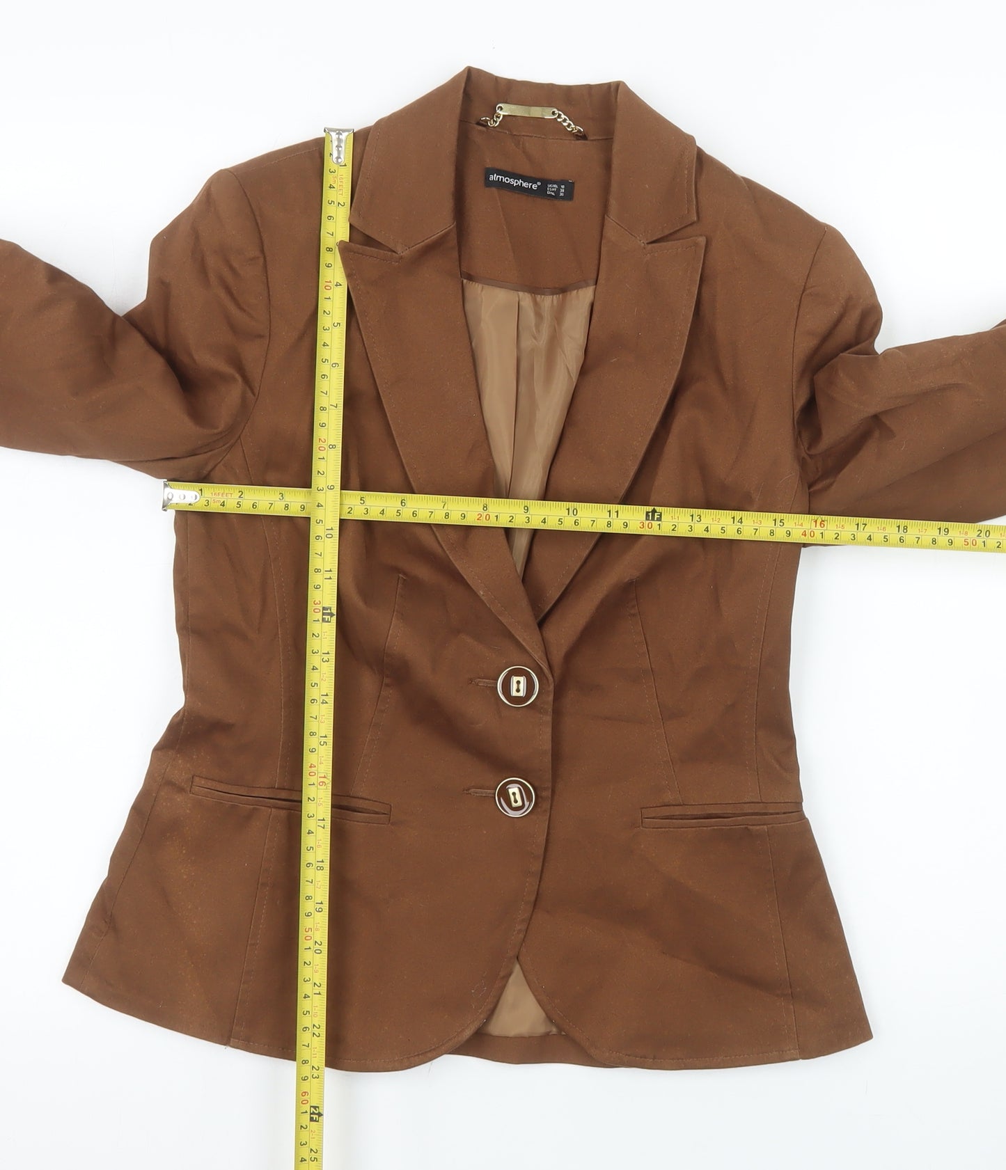 Atmosphere Women Brown Cotton Blend Two-Button Blazer UK 10