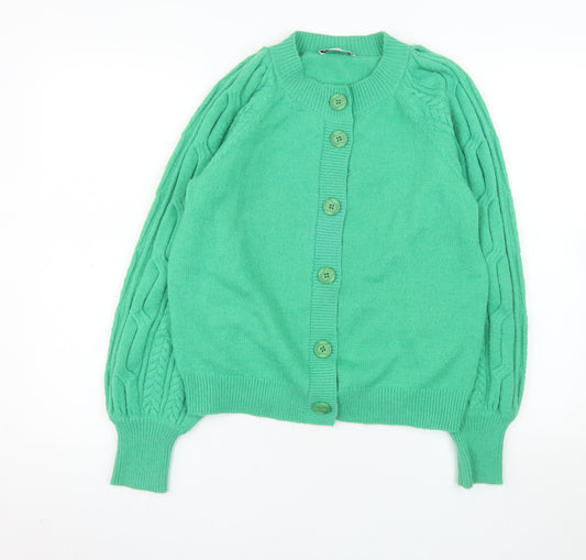 Gallery Women Green Cable Knit Button Cardigan Size 10