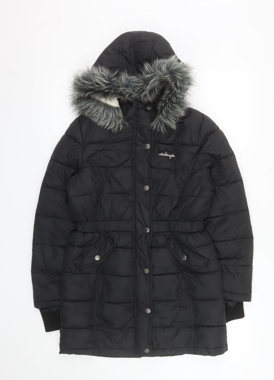 McKenzie Girls Black Hooded Puffer Coat 12-13 Years Faux Fur Winter Jacket