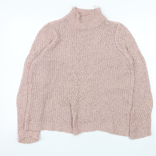 OBJECT Women's Pink Chunky Knit Roll Neck Jumper Size M