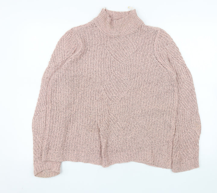 OBJECT Women's Pink Chunky Knit Roll Neck Jumper Size M