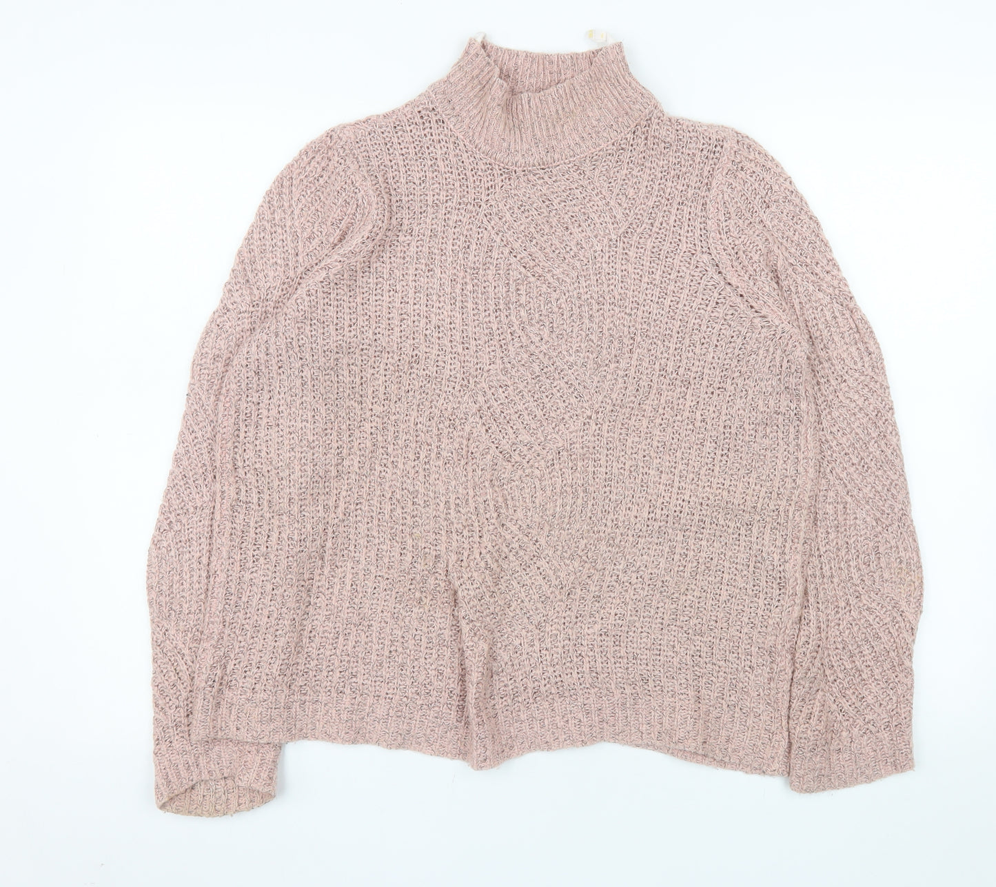OBJECT Women's Pink Chunky Knit Roll Neck Jumper Size M