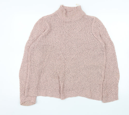 OBJECT Women's Pink Chunky Knit Roll Neck Jumper Size M