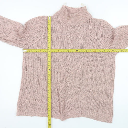 OBJECT Women's Pink Chunky Knit Roll Neck Jumper Size M