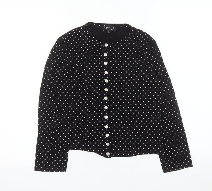 Agnès b. Women’s Black Polka Dot Button-Up Jersey Shirt Size M
