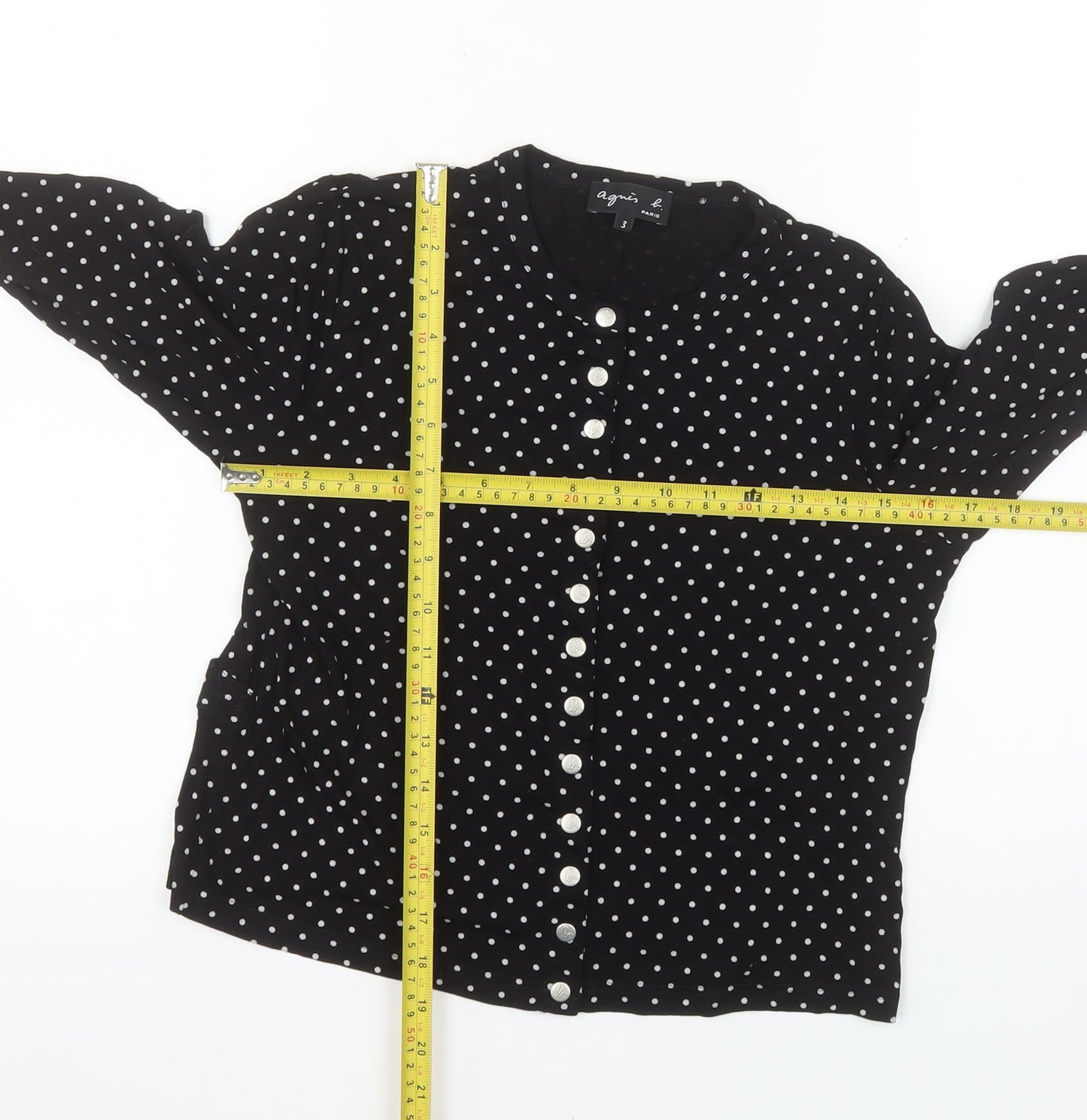 Agnès b. Women’s Black Polka Dot Button-Up Jersey Shirt Size M