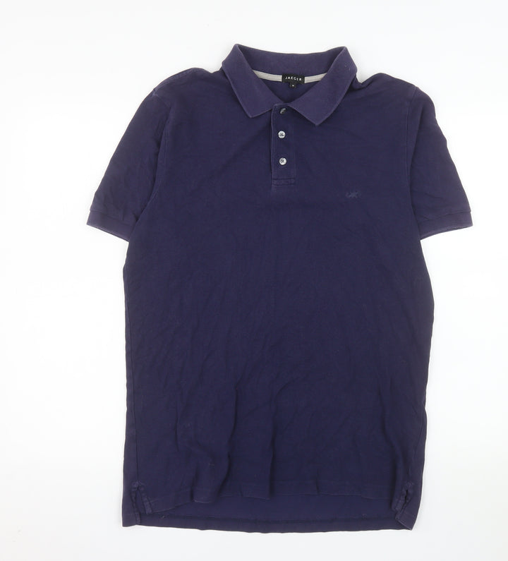 Jaeger Men's Blue Cotton Polo Shirt Size M Short Sleeve Classic Fit