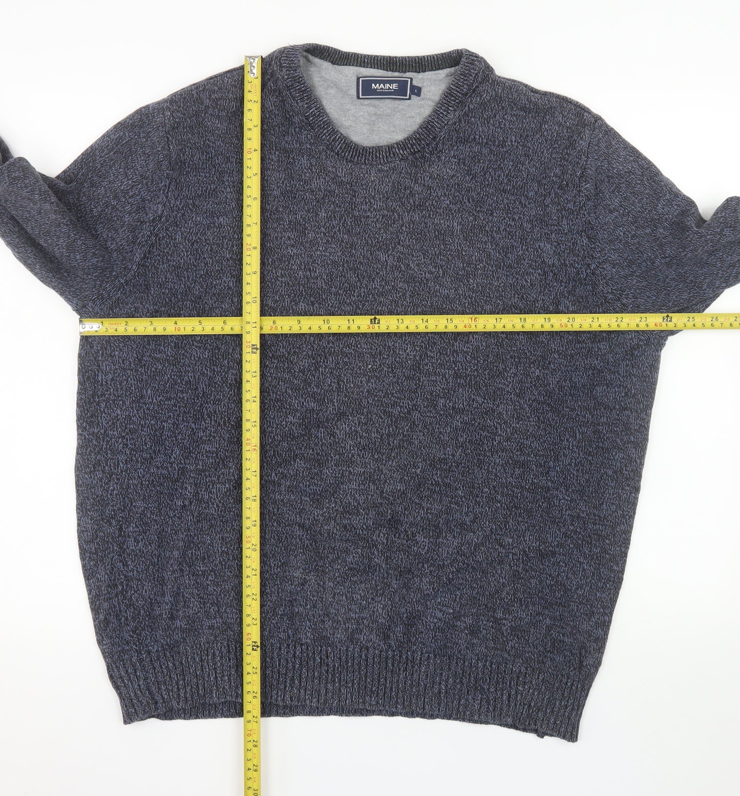 Maine New England Men’s Blue Cotton Knit Crew Neck Jumper L