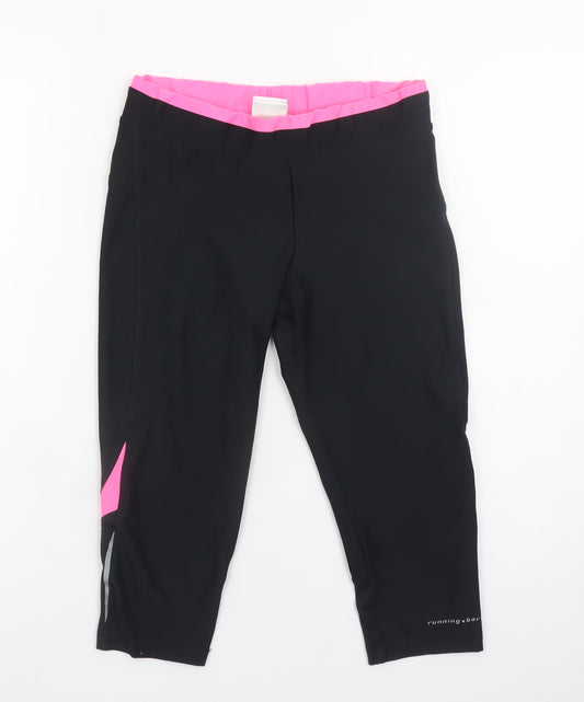 Running Bare Women’s Black Capri Leggings Size 10 Quick Dry Stretch