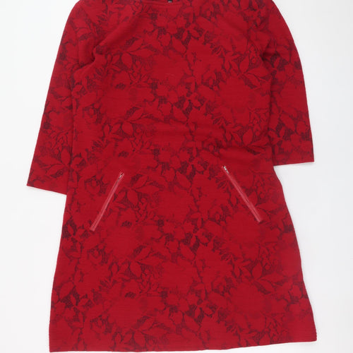 Vegas Women’s Red Floral Knit Shift Dress Size L 3/4 Sleeve