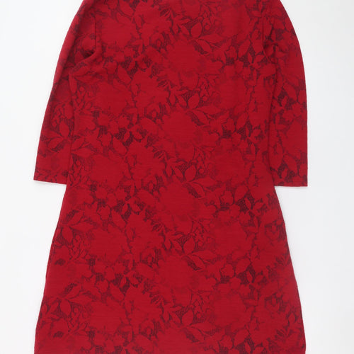 Vegas Women’s Red Floral Knit Shift Dress Size L 3/4 Sleeve