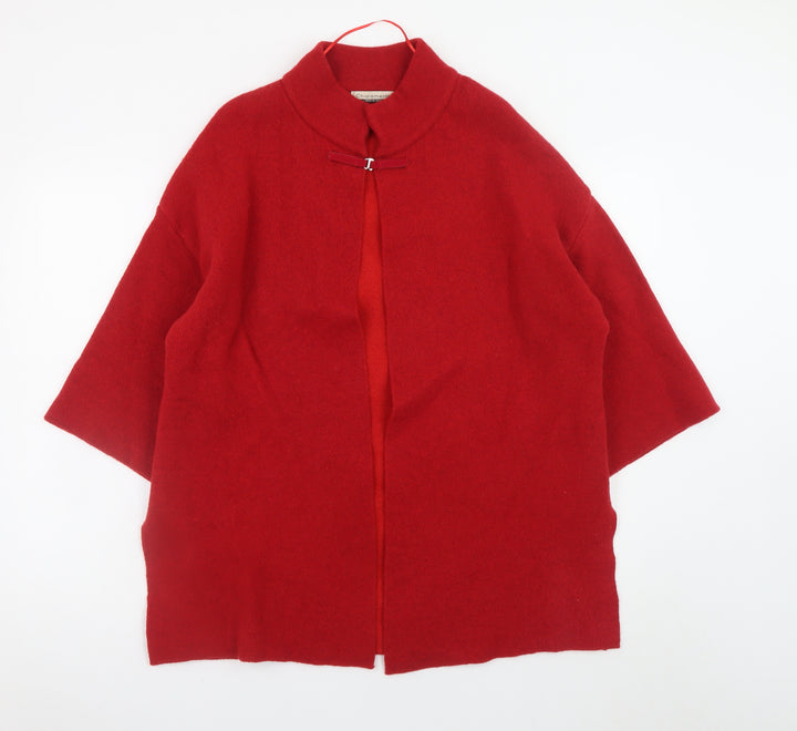 Chiaramente Women's Red Wool Blend Mock Neck Cardigan M