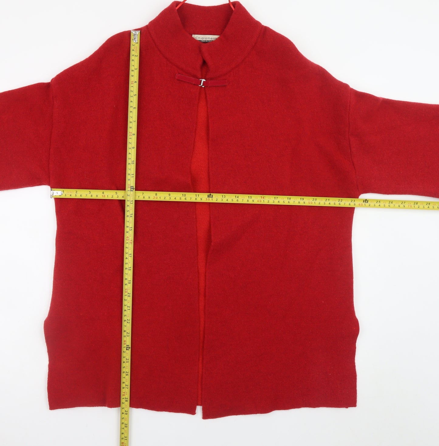 Chiaramente Women's Red Wool Blend Mock Neck Cardigan M