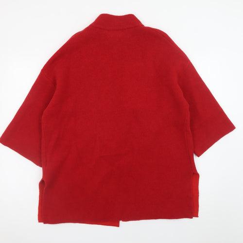 Chiaramente Women's Red Wool Blend Mock Neck Cardigan M