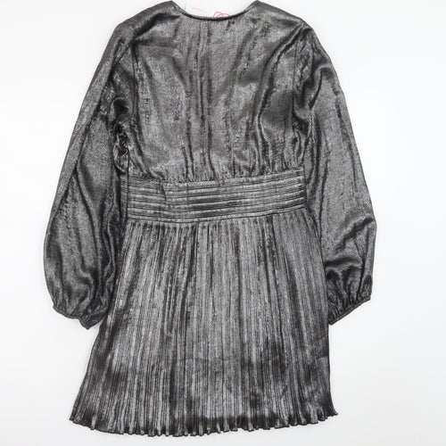 Savida Women’s Silver Pleated Skater Dress Size 10 Long Sleeve Partywear