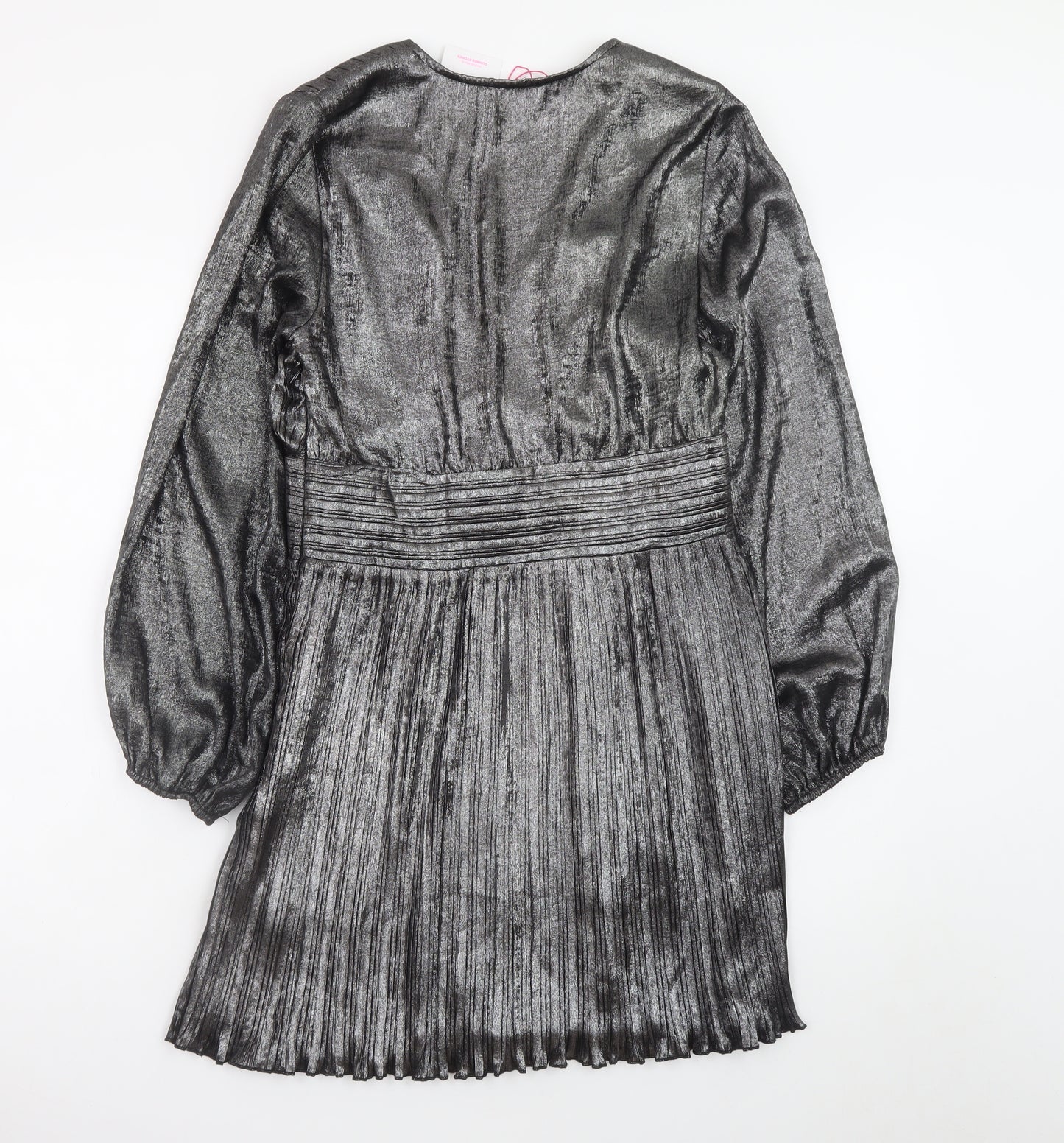 Savida Women’s Silver Pleated Skater Dress Size 10 Long Sleeve Partywear