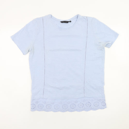 New Look Women's Blue Cotton Lace Hem Short Sleeve T-Shirt Size 12