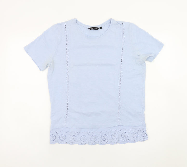 New Look Women's Blue Cotton Lace Hem Short Sleeve T-Shirt Size 12