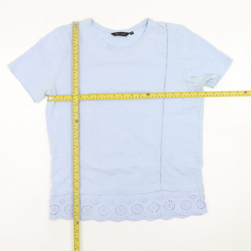 New Look Women's Blue Cotton Lace Hem Short Sleeve T-Shirt Size 12