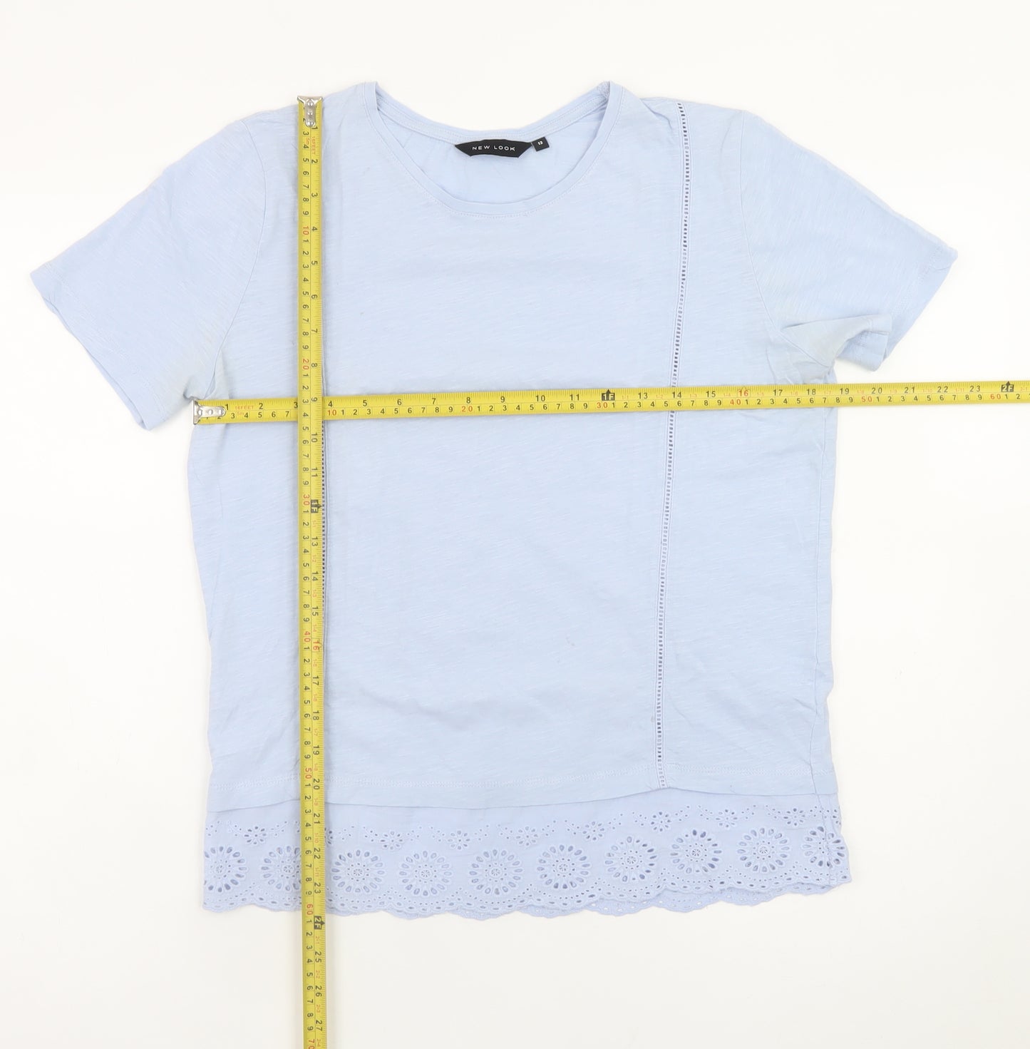 New Look Women's Blue Cotton Lace Hem Short Sleeve T-Shirt Size 12