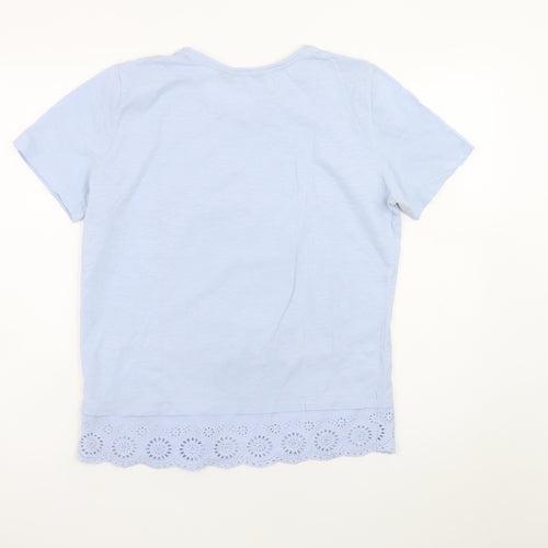 New Look Women's Blue Cotton Lace Hem Short Sleeve T-Shirt Size 12