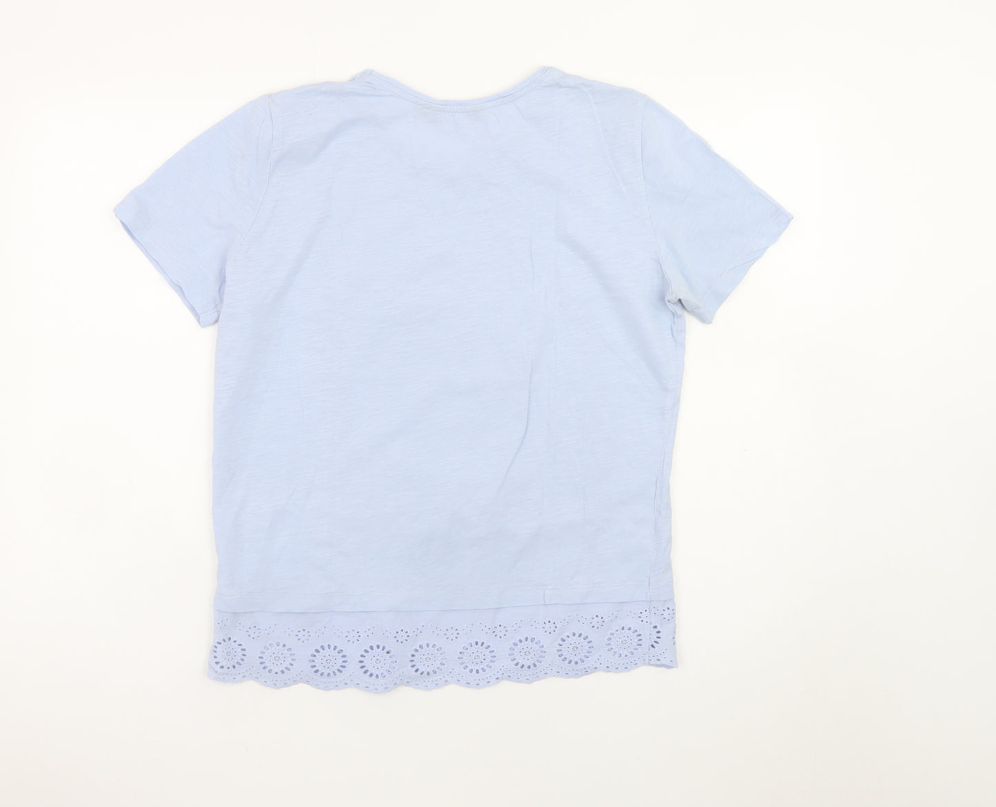 New Look Women's Blue Cotton Lace Hem Short Sleeve T-Shirt Size 12