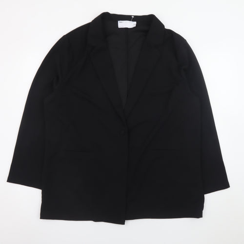 ASOS Design Women Black Blazer UK 18 Single Breasted Polyester