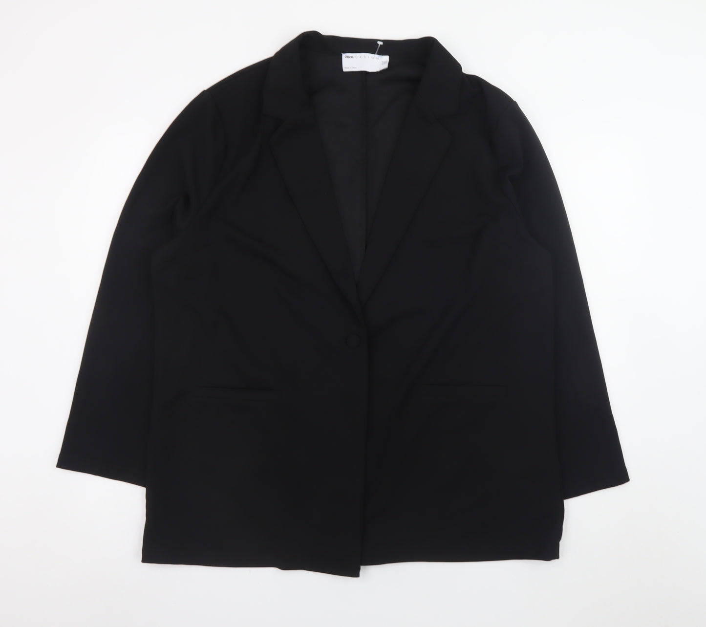 ASOS Design Women Black Blazer UK 18 Single Breasted Polyester