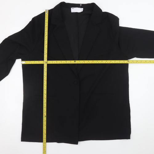 ASOS Design Women Black Blazer UK 18 Single Breasted Polyester