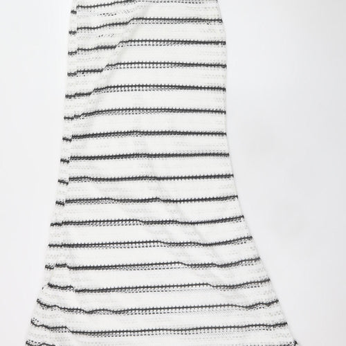 Missguided Womens White Striped A-Line Midi Cotton Skirt Size S