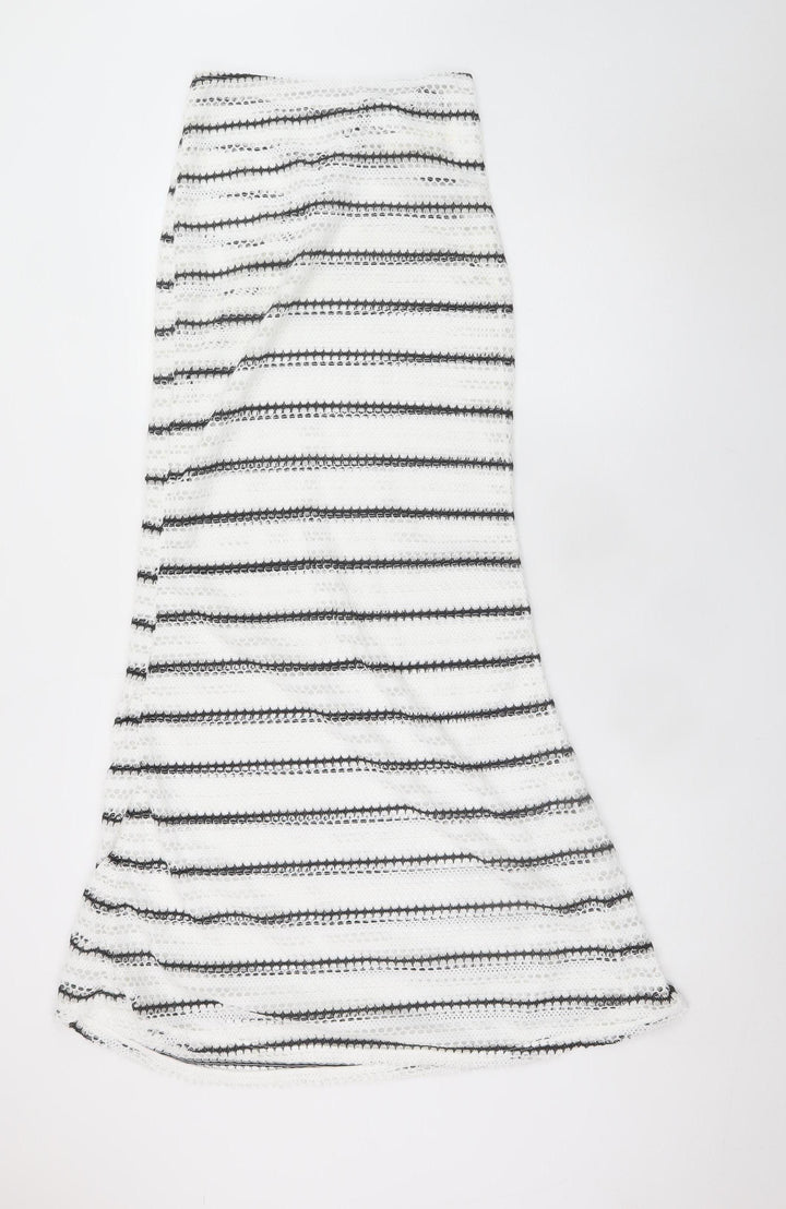 Missguided Womens White Striped A-Line Midi Cotton Skirt Size S