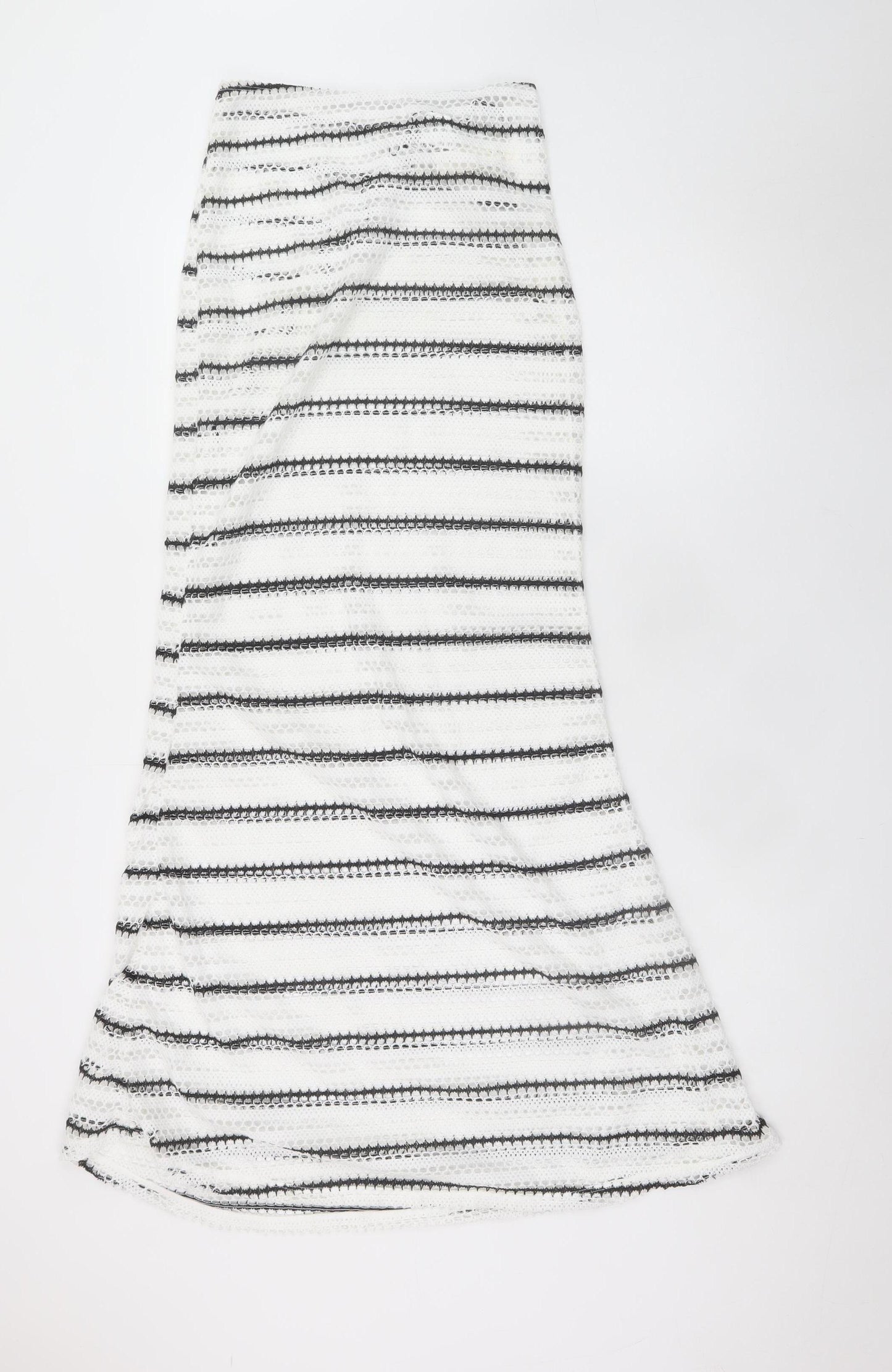 Missguided Womens White Striped A-Line Midi Cotton Skirt Size S