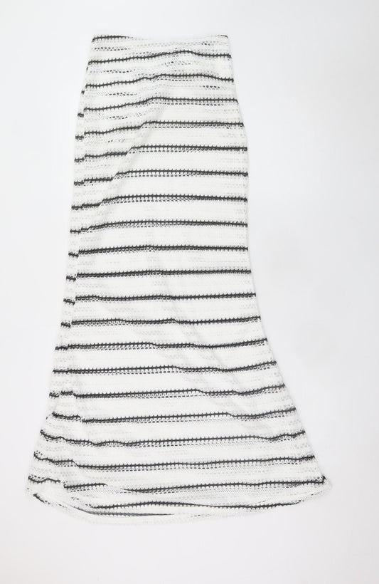 Missguided Womens White Striped A-Line Midi Cotton Skirt Size S