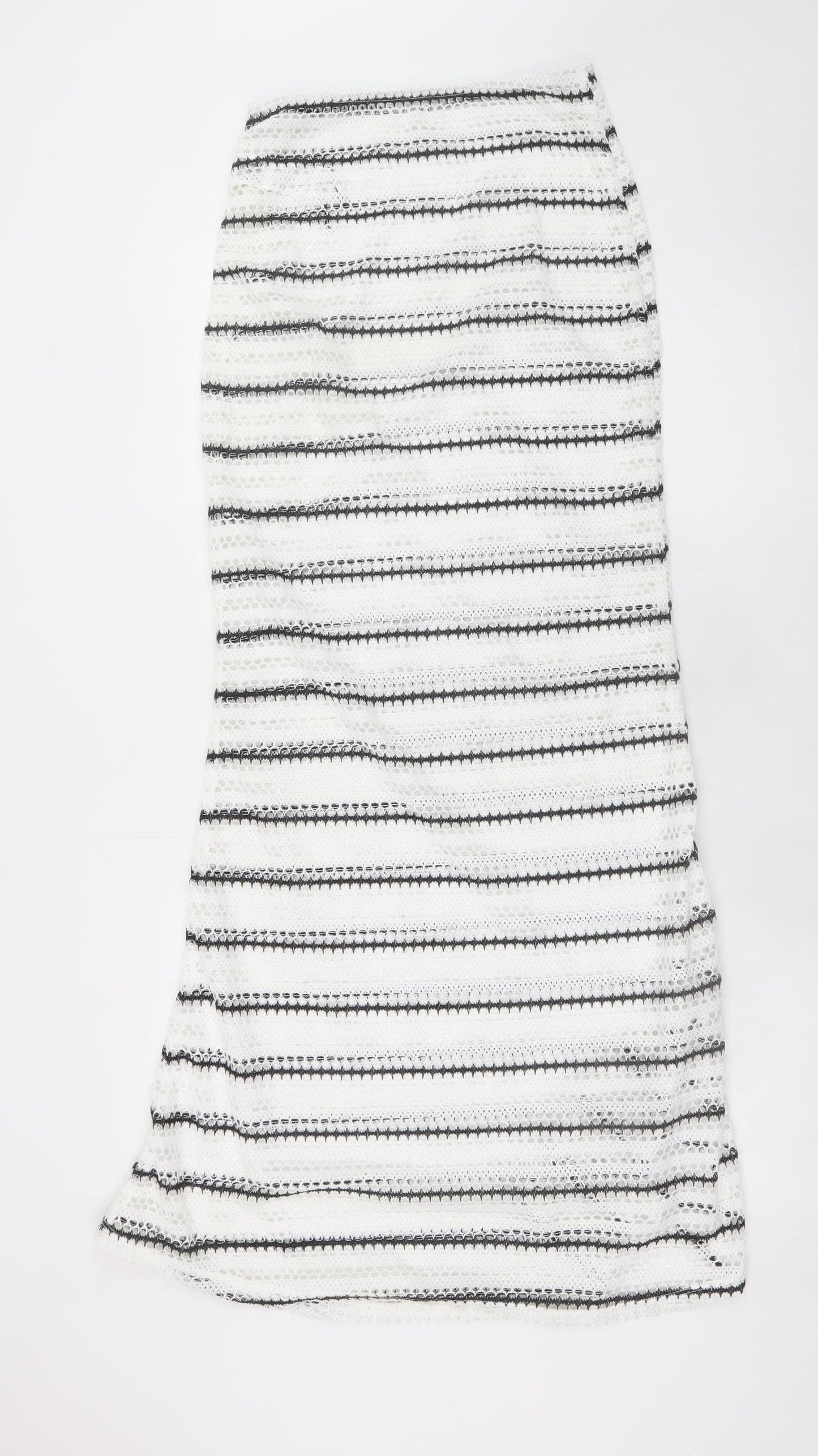 Missguided Womens White Striped A-Line Midi Cotton Skirt Size S