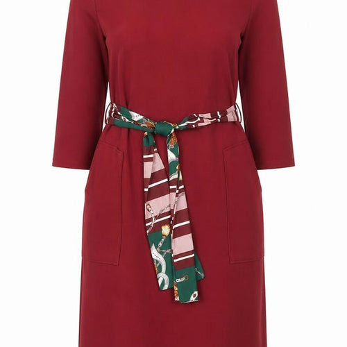 Zara Women Red Shift Knit Belted Knee Length Dress Size S